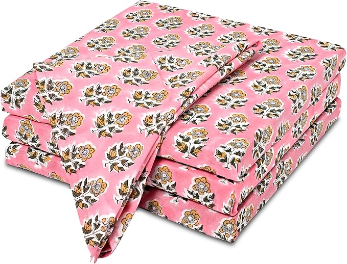 CPC Poppy Pink Indian Block Print Cotton Cloth Napkins Set of 4, 18x18 Reusable Everyday Napkins, Soft, Absorbent, Floral Dinner Napkin, Holiday, Party Gift, Spring,Mother's Day
