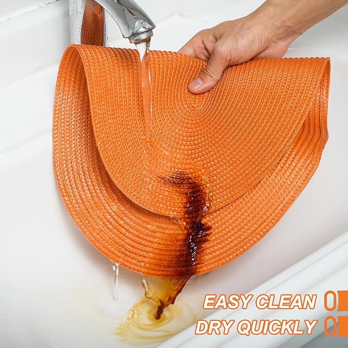 AHHFSMEI Placemats Set of 6 for Dining Table Washable Woven Non-Slip 18x12 inches Placemat Heat-Resistant Durable Table Mats for Dining Table Easy to Clean(Oval Orange,6)