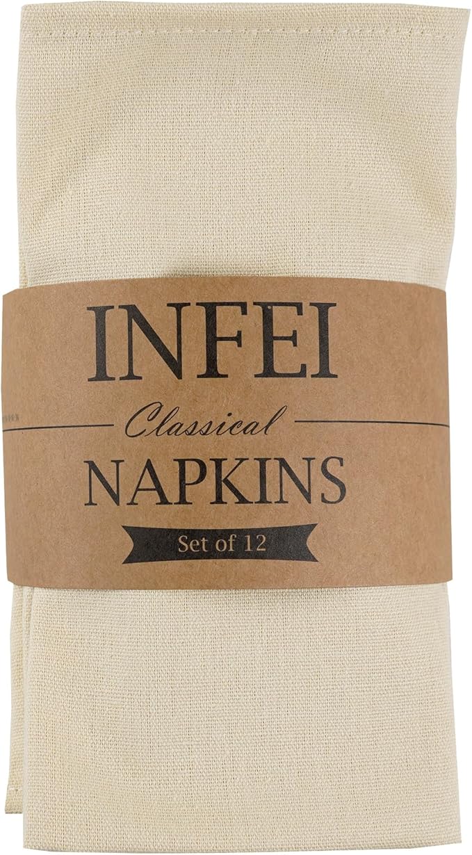 Solid Color Cotton Blended Dinner Cloth Napkins - Set of 12 (17 x 17 inches) - for Events & Home Use (Beige)