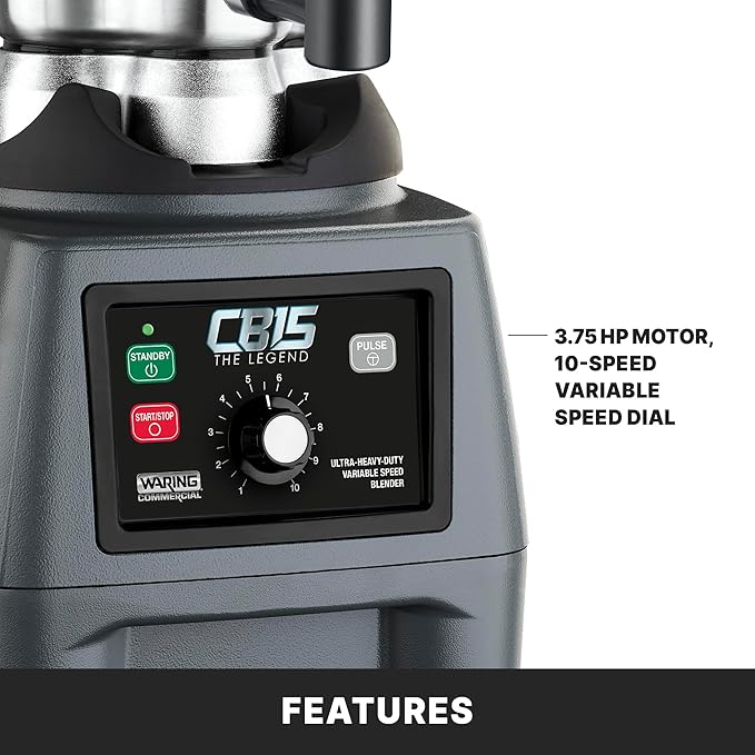 Waring Commercial Heavy Duty Blender, 3.75 HP Variable Speed with 1-Gallon Stainless Steel Jar & Spigot for Smoothies, Soups & Sauces, CB15VSF