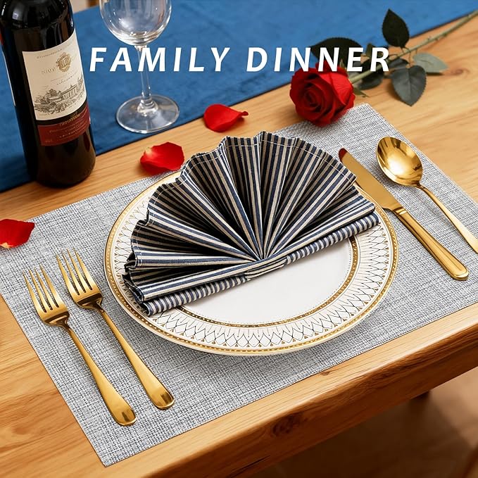 Durable Vinyl Placemats Set of 12, Non-Slip for Dining Table Mat, Heat Resistant Place Mats, Washable Anti-Slip PVC Easy to Clean Wipeable Premium Plastic Mats for Kitchen Grey