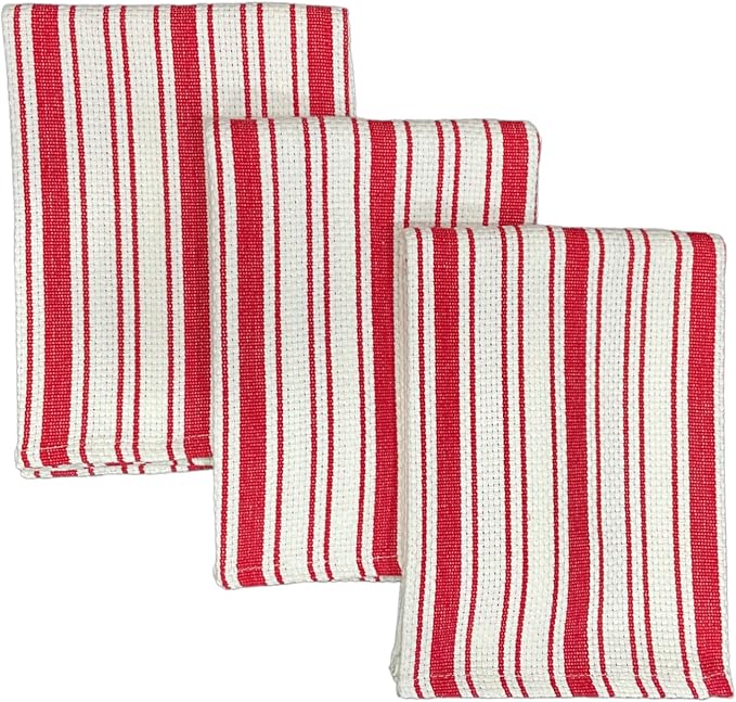 Kitchen Towels Set – Pack of 3 (20’’ x 30’’) Extra Large Premium Cotton Dish Towels for Kitchen – Basket Weave Towels – Absorbent – 100% Cotton – with Hanging Loop – Red