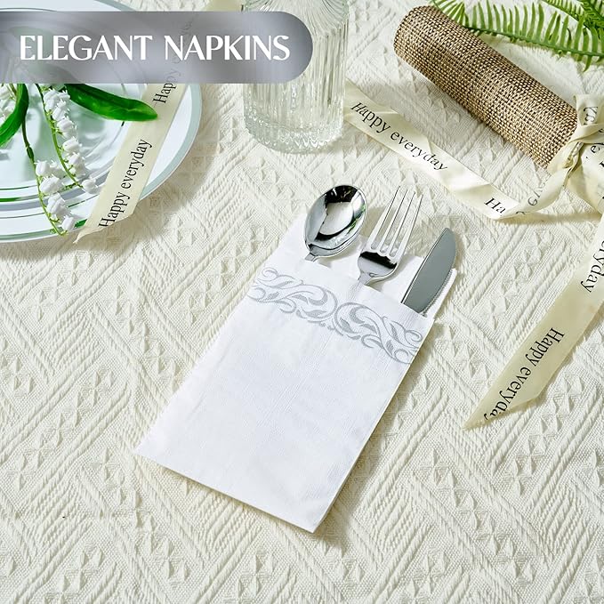 Vplus 200 Pack Paper Napkins Guest Towels Disposable Premium Quality 3-ply Dinner Napkins Disposable Soft, Absorbent, Perfect for Kitchen, Wedding, Parties, Dinners or Events(Silver)