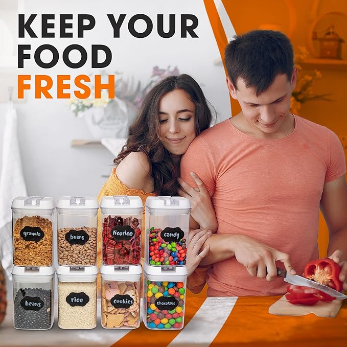 Cheer Collection Airtight Food Storage Containers, Kitchen Storage for Pantry, Set of 8 Food Containers with Lids Airtight, Pantry Storage Containers & Organizers with Lids, White