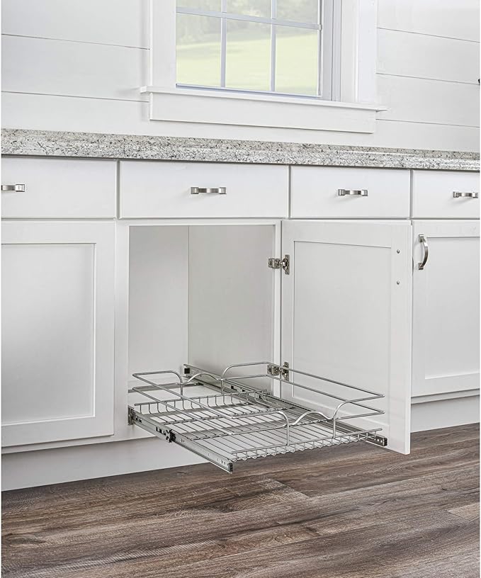Rev-A-Shelf Kitchen Cabinet Pullout Shelf and Drawer Organizer Slide Out Pantry Storage Basket in Multiple Sizes, 15 x 20 In, 5WB1-1520CR-1