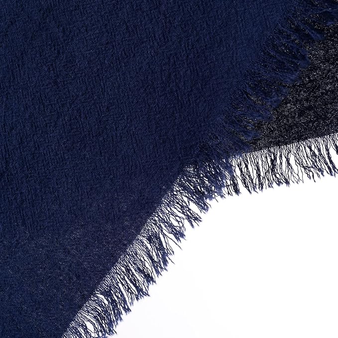 DeZerlor 12 Pack Navy Blue Cotton Linen Napkins with Fringe Spring Cloth Napkins Set of 12 Boho Handmade Dinner Napkins Bulk for Wedding Bridal Baby Shower Parties, 17 x 17 Inches