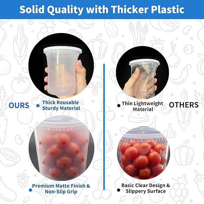 Plastic Deli Containers with Lids, 48 Sets 12oz Leakproof Soup Storage Containers for Family Soup & Leftovers, Round Meal Prep Cups, BPA Free, Microwave/Freezer/Dishwasher Safe