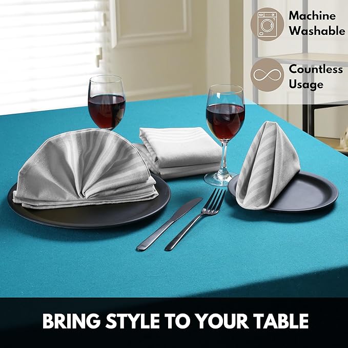 Cloth Napkins 18x18 Inches - Striped Design, 100% Cotton, Reusable & Durable Fabric Napkins for Dining, Everyday Meals, Events, Parties - Machine Washable, Set of 4, Melange Grey
