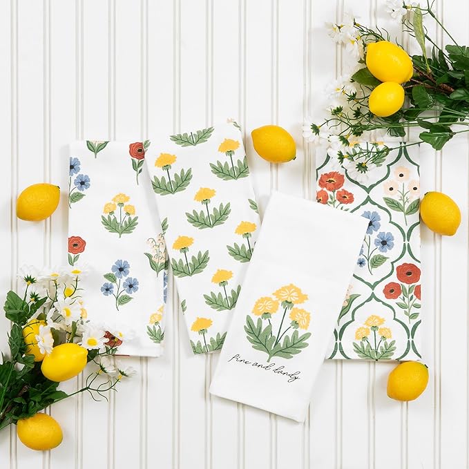 Ritz 100% Cotton Kitchen Towels, Dandy Garden Spring – 16"x26" – Absorbent Dish Towels for Drying & Cleaning – Soft & Durable (Set of 4)