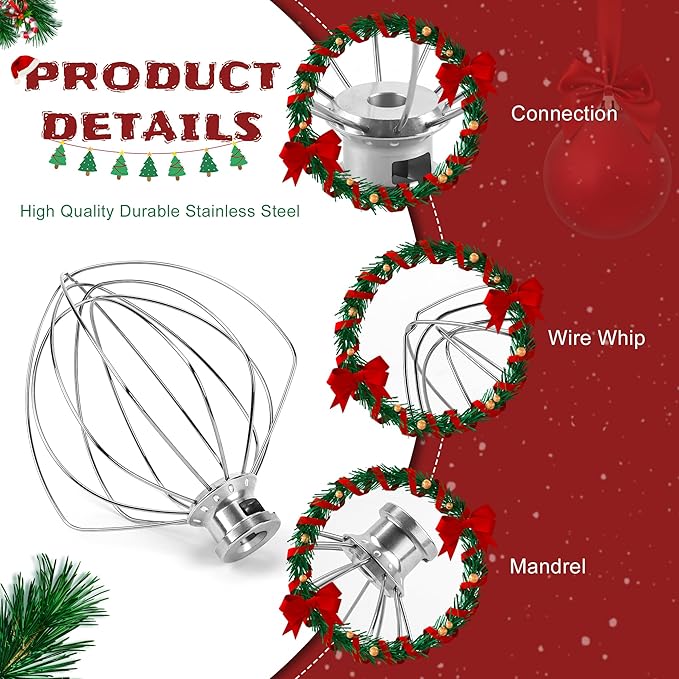 KN256WW 6-Wire Whip Kitchen Mixers Attachment Fits for 6 Quart k-i-t-c-h-e-n-a-i-d Bowl-Lift Stand Mixer Accessory Replacement,Stainless Steel Whisk Replaces KV25GOX,KD2661X,KP26M1X,KT2651X by Sikawai