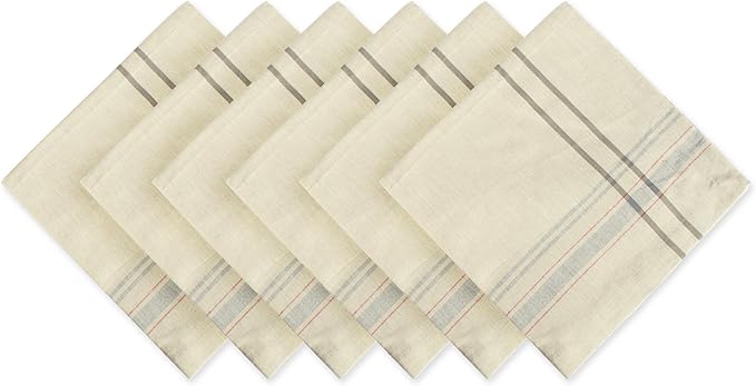 DII French Stripe Tabletop Collection Farmhouse Style Dining Table Linen Napkin Set, 20x20, Taupe/Gray, 6 Piece