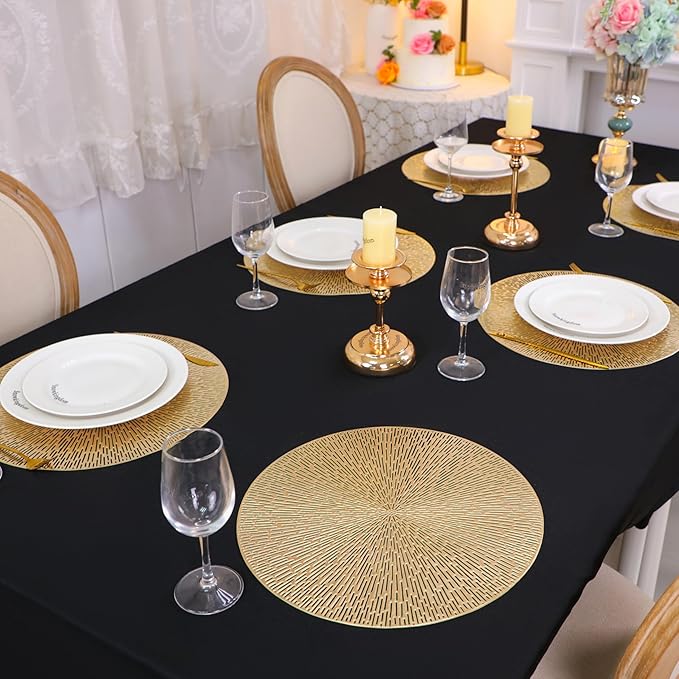 Snowkingdom Gold Placemats Set of 18, 15 Inch Round Vinyl Metallic Place mats, Golden Washable Easy Clean Wipeable Non Slip Stain Resistant Kitchen Dining Table Mats for Halloween Party Decoration