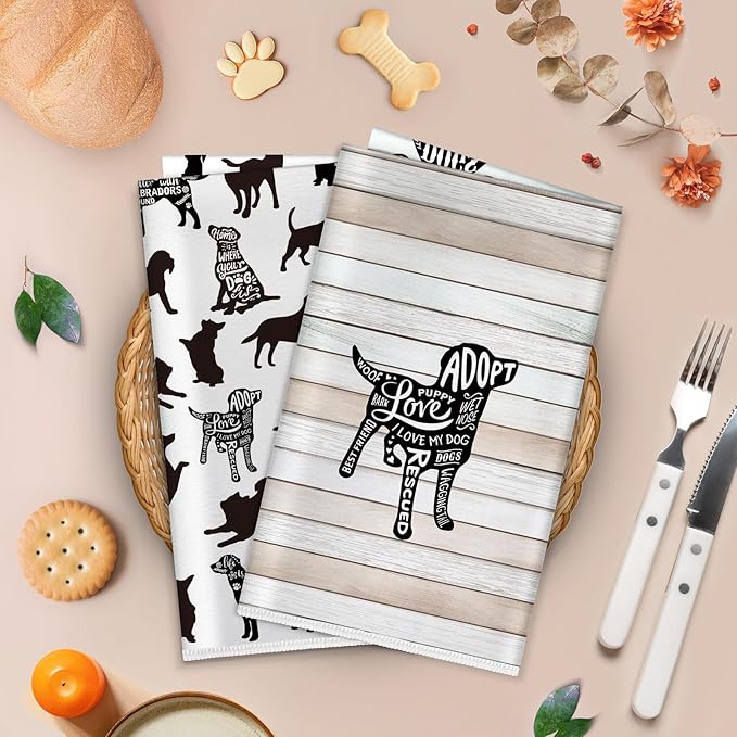 Funny Black Dogs Microfiber Kitchen Towels, Soft Absorbent Hand Towel 15.7 × 23.6 Inch, Thick Dish Cloth for Party Anniversary Holiday Decoration, Housewarming Gifts for Mom