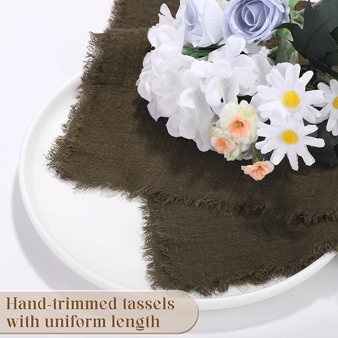 TURSTIN 24 Pieces Cotton Linen Cloth Napkin Handmade Cloth Napkin with Fringe 17 x 17 Inch Soft Dinner Wedding Napkins Square Rustic Fringe Table Napkins for Dinners, Parties, Weddings, Coffee