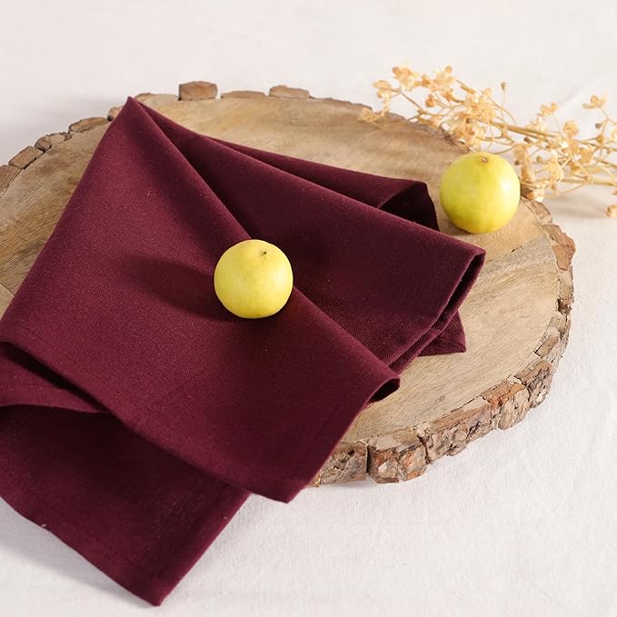 Cloth Napkins Set of 12 Solid Dinner Napkins 18x18 Inch, 100% Cotton, Soft Absorbent Reusable Washable Durable Napkin, Decorations, Restaurant, Wedding & Table Décor, Everyday Use - Maroon