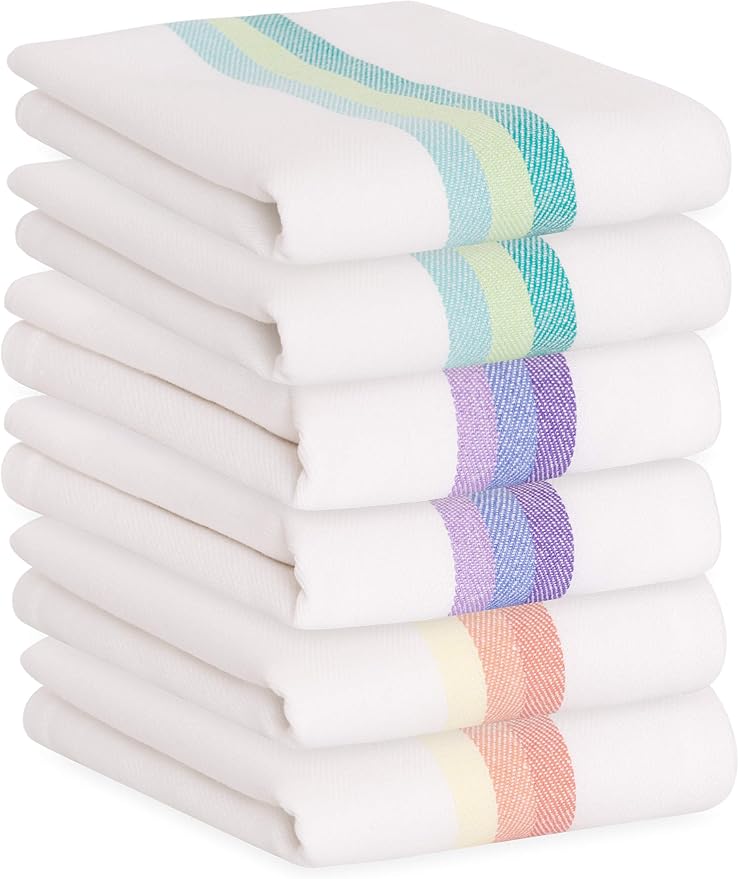 GREEN LIFESTYLE Kitchen Towels 20" x 28" Set of 6 - Kitchen Dish Towels, Cotton Dish Cloths, Tea Towels, Absorbent Dish Drying Cloths, 100% Cotton Large Size Towel, Home or Restaurant Use