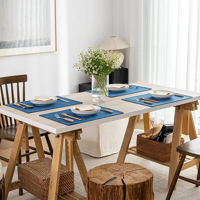Kevin Textile Table Mats Set of 4 Heat Resistant Washable Placemats for Parties Buffet Dinner, 13 x 19 inches, Navy Blue