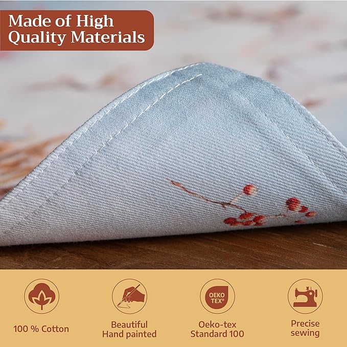 Maison d' Hermine Placemats Set of 4 100% Cotton Washable Cloth Place Mats, Reusable Table Mats for Thanksgiving Christmas Decorations Kitchen Dining Party Wedding (Fairy Tale Forest, 13" x 19")