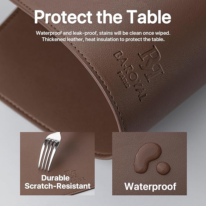 Faux Leather Placemats Set of 8 Vinyl Washable Wipeable Table Mats for Kitchen Dining Table Heat Resistant Waterproof Modern Indoor/Outdoor Placemats Non-Slip Easy Clean Place Mats (Chocolat)