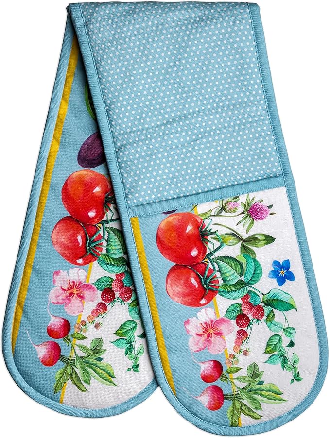 Maison d' Hermine Double Oven Mitts 100% Cotton 7"x35" Double Oven Mitt Heat Resistant BBQ Cooking Gloves with Loop Baking Grilling Gifts for Mothers Day Spring Summer (Giverny)