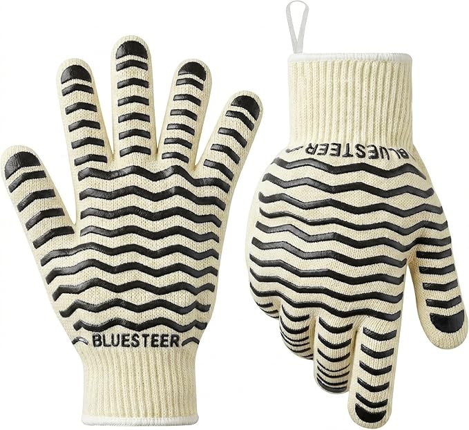 Oven Gloves 932°F Heat Resistant Oven Mitts with Fingers, Heat Proof BBQ Grill Gloves Silicone Grip Fireproof Gloves for Kitchen Cooking Grilling Baking
