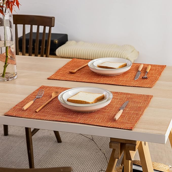 Set of 4 Fall Placemats by Kevin Textile Heat Resistant Dining Table Place Mats Kitchen Table Mats for Seasonal Autumn, 13" x 19", Orange