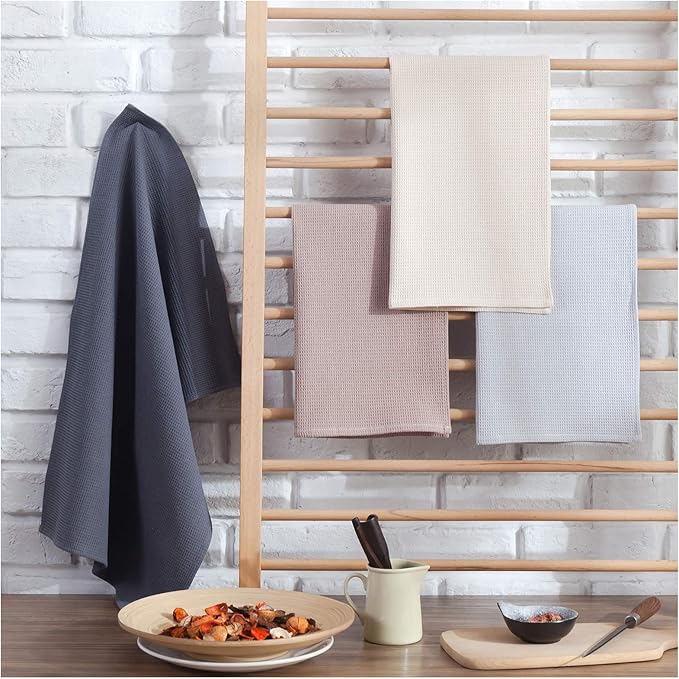 PY HOME & SPORTS Dish Towels Set, 100% Cotton Waffle Weave Kitchen Towels 4 Pieces, Super Absorbent Kitchen Hand Dish Cloths for Drying and Cleaning (17 x 25 Inches, Set of 4)