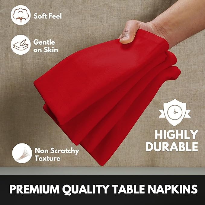 Cloth Napkins 17"x17" 100% Cotton Decorative Washable Table Napkin for Kitchen, Party, Wedding, Restaurant & Camping - Red (Set of 4)