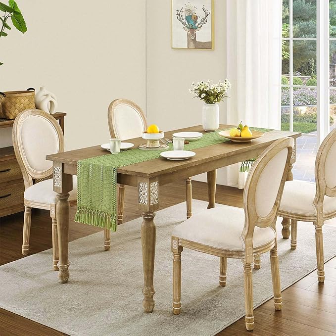 ZeeMart Macrame Style Boho Table Runner, Sage Green Table Runners 108 Inches Long, Farmhouse Woven Home Decor, 12x108 Inch, Green