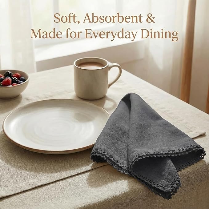 ACCENTHOME Grey Cloth Napkins Set of 12 18x18 inch Cotton Dinner Napkins - Washable Soft Premium Hotel Quality Reusable Napkins Perfect Table Napkins for Family Dinners, Weddings & Everyday Use