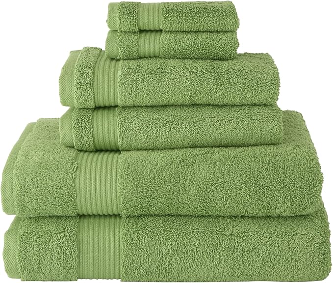Classic Turkish Towels CTT - Luxury 6 Piece Towel Set, 100% Turkish Cotton, Quick Drying, Highly Absorbent & Comfy, Includes 2 Bath Towels, 2 Hand Towels & 2 Washcloths | (Green)