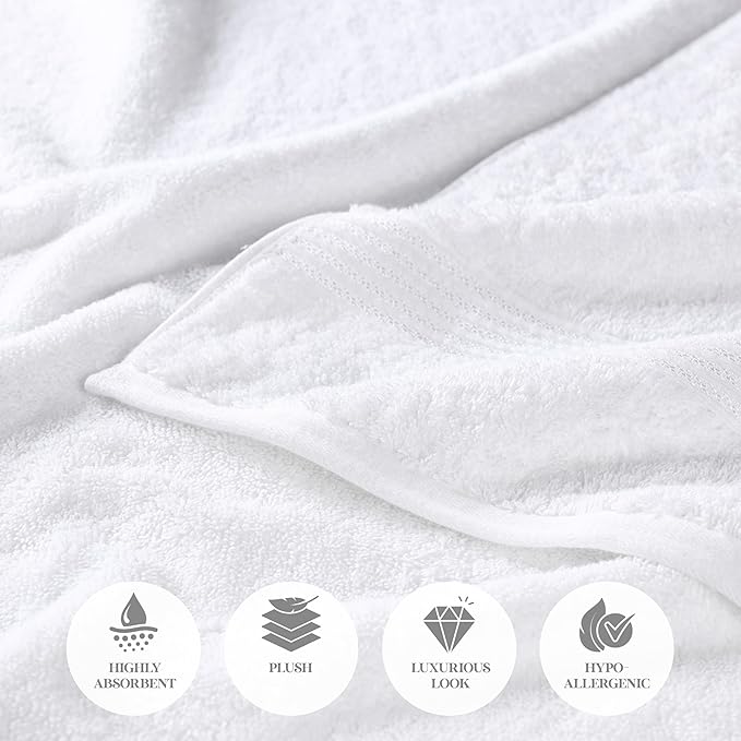 Superior Egyptian Cotton 12-Piece Towel Set, Assorted Towels for Home Bathroom, Guest Bath Decor Essentials, Includes 4 Bath, 4 Hand, 4 Face Towels/Washcloths, Quick Dry, Absorbent - White