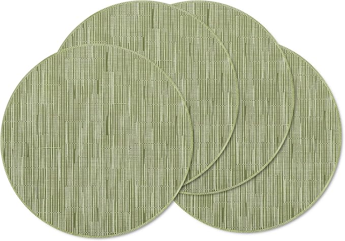 Niviy Green Round Placemats Set of 4, 15 Inch Washable Easy to Clean Heat-Resistant Anti-Skid Sage Green Placemats for Holiday Party Kitchen Dining Room Decoration