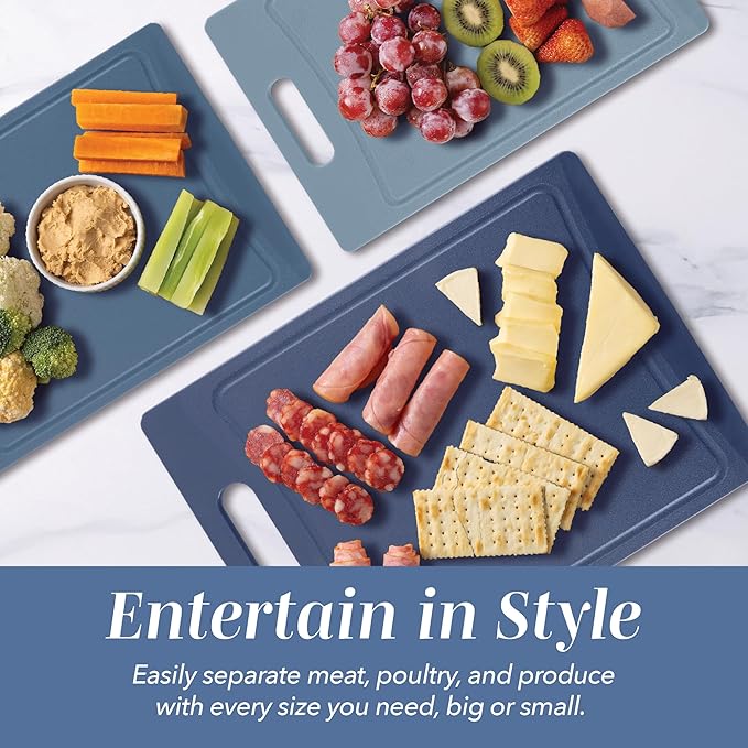 COOK WITH COLOR Non-Slip Cutting Board Set – Kitchen Essentials with Easy Grip Handle for Meat, Veggies, and Fruits, 4 Cutting Boards, Blue-New