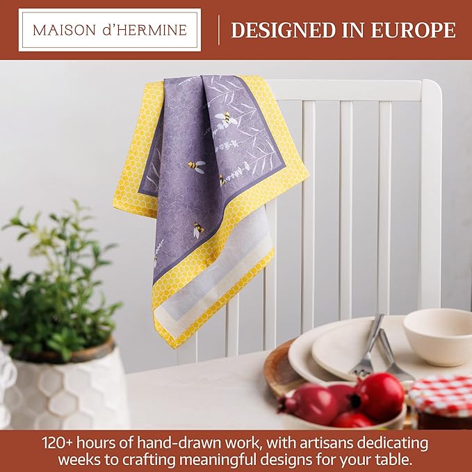 Maison d' Hermine Cloth Napkins Set of 4 100% Cotton Everyday Reusable Square Napkins Cloth Washable Dinner Wedding Restaurant Gifts for Mothers Day Spring/Summer (Bees are Buzzing, 18" x 18")