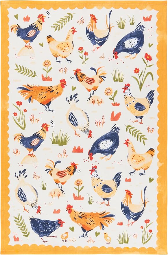 Now Designs Free Range Kitchen Towels Set/2 Assorted W18xL28inches - Premium Cotton Dishtowels