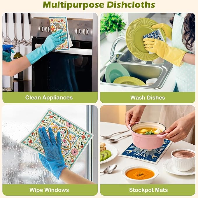 6 Packs Swedish Paper Cloths for Kitchen, Reusable Paper Towels Washable Dish Rags, Highly Absorbent Kitchen Towels Quick Drying Swedish Sponge Cleaning Dish Cloths (Fish Ornamentation)