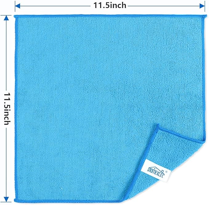 HOMEXCEL Blue Microfiber Cleaning Cloth 100 Pack, Microfiber Towel for Cars, Lint Free, Scratch-Free, Highly Absorbent, and Cleaning Rags for House, Window and Glass, Cars, TV Screen 11.5 X11.5 inch
