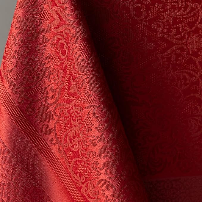 Benson Mills Ravenna Yarn Dyed Jacquard Heavyweight Fabric Table Cloth, Everyday, Parties, Weddings, Holiday, Winter and Christmas Tablecloth (60" x 120" Rectangular, Red)