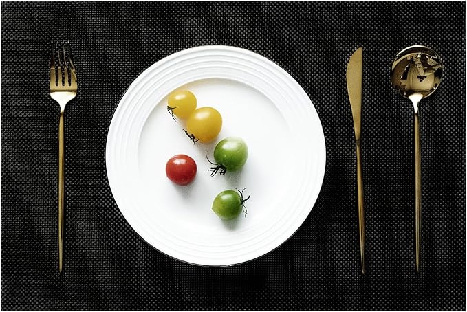 Placemats Set of 8 Vinyl/Plastic Woven Place Mats for Kitchen Table Indoor/Outdoor Washable Placemat Wipeable Dining Table Mats (Full Black,8)