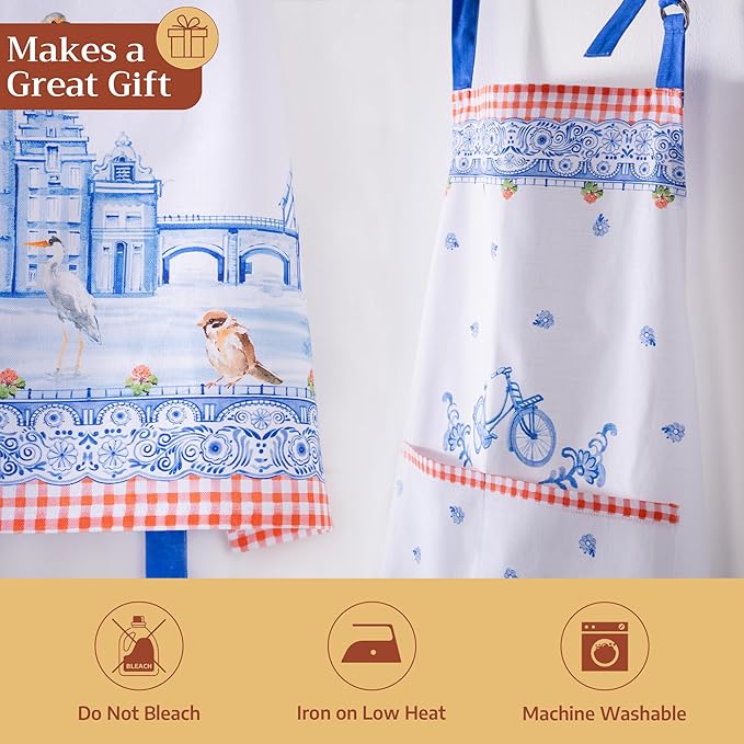 Maison d' Hermine 100% Cotton Apron for women with Pocket Kitchen Chef Apron for Men Cooking Mothers Day Gifts