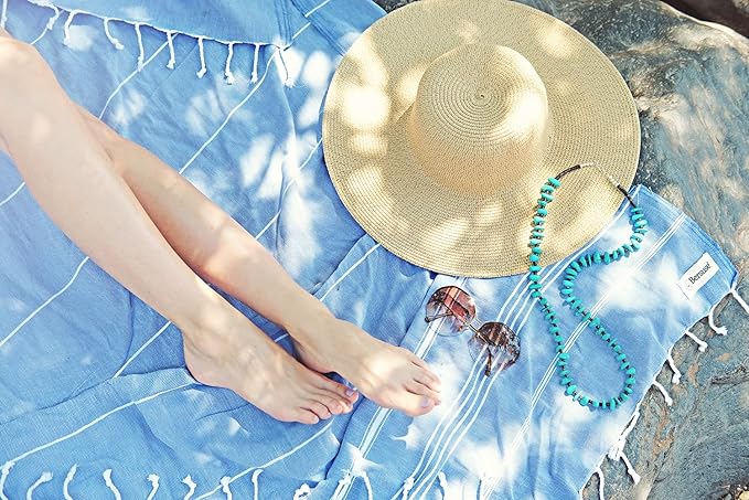 Bersuse Towels Anatolia XL Beach Blanket Throw Blanket Turkish Towel 100% Cotton Extra-Large Quick-Dry Lightweight Premium Peshtemal Towel - 61x82 Inches, Grey Blue (Set of 6)