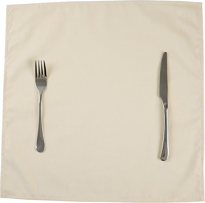 Solid Color Cotton Blended Dinner Cloth Napkins - Set of 12 (17 x 17 inches) - for Events & Home Use (Beige)
