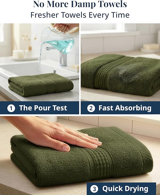 LANE LINEN Bath Hand Towels for Bathroom - 4 Pack (16" x 28"), 100% Cotton Hand & Face Towels Set - Soft, Prevent Fraying & Machine Washable - Everyday Family Towel, Gets Softer Each Wash - Oil Green