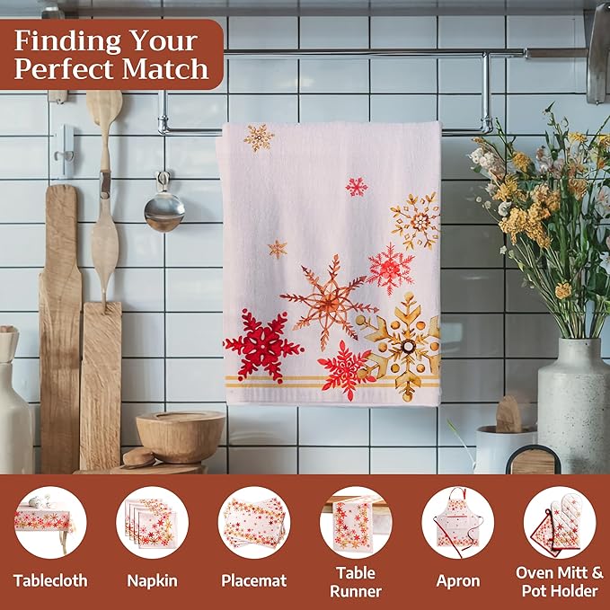 Maison d' Hermine Kitchen Towels Set of 3 100% Cotton 20" x 27.5" Reusable Cloth Tea Dish Towels Absorbent with Hanging Loop for Kitchen Dining Thanksgiving Christmas Decorations (Crystal Star)
