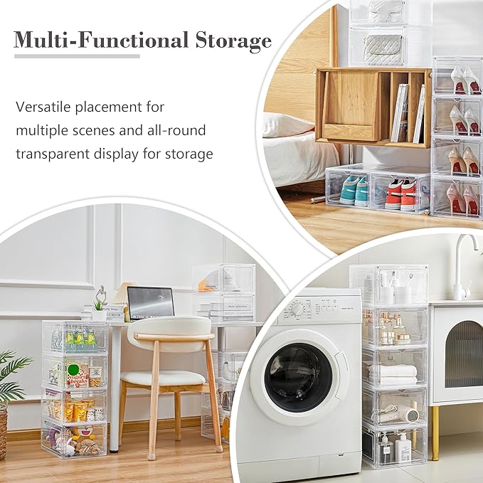 LXLXXL 18 Pack Storage Bins with Lids, Plastic Storage Containers with Magnetic Door, 19 Qt Stackable Clear Storage Box for Home, Office Organizing