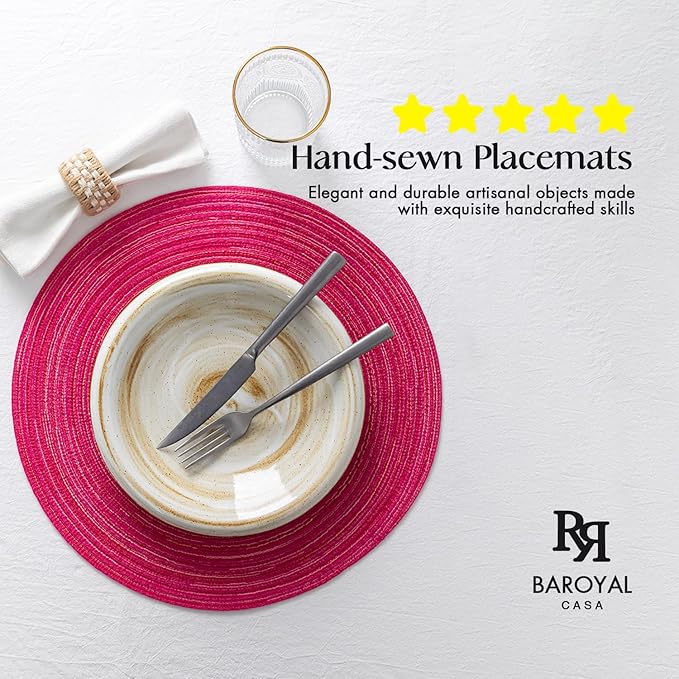 Round Placemats Set of 12 Woven Placemats Washable Braided Table Mats for Dining Table Heat Resistant Non-Slip Circle Place Mats(Pink)