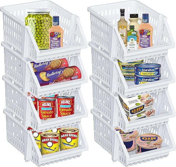 Skywin TidyFriend Small Stackable Storage Bins for Toy Organizer and Storage 8 Pack, Toy Storage Organizer for Kids Room and Home Organization (White)