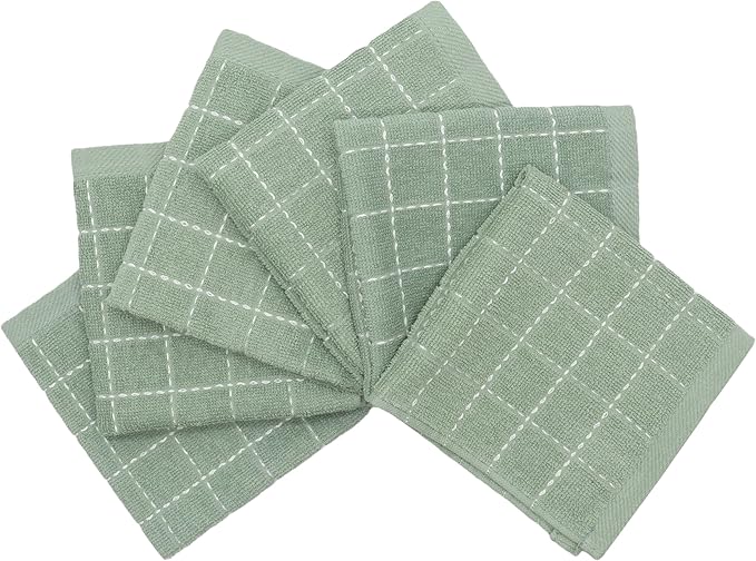 Cotton Terry Dish Cloths, Absorbent Dish Towels for Kitchen Drying, Soft Wash Cloths Multipurpose Dish Rags for Washing Dishes, 12 x 12 Inches, Set of 6 (Light Green)