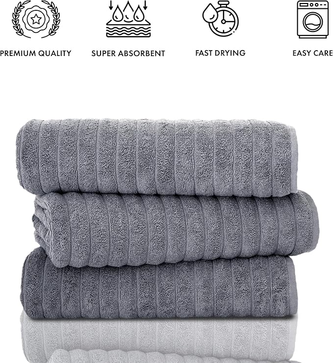 Classic Turkish Towels CTT - Luxury Jumbo Bath Sheet 3 Piece, 100% Turkish Cotton, Absorbent & Ultra Comfy Bath Towel Sheets for Hotels & Spa | 40"x65" (Grey)